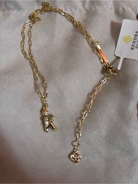 Kendra Scott Gold Paperclip Chain Necklace with Initial and Logo Charms